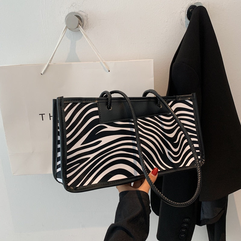 Zebra Striped Shoulder Bags Women Vintage Chic PU Leather Korean Style Ladies All-match Daily Bolsa Large Capacity High Quality