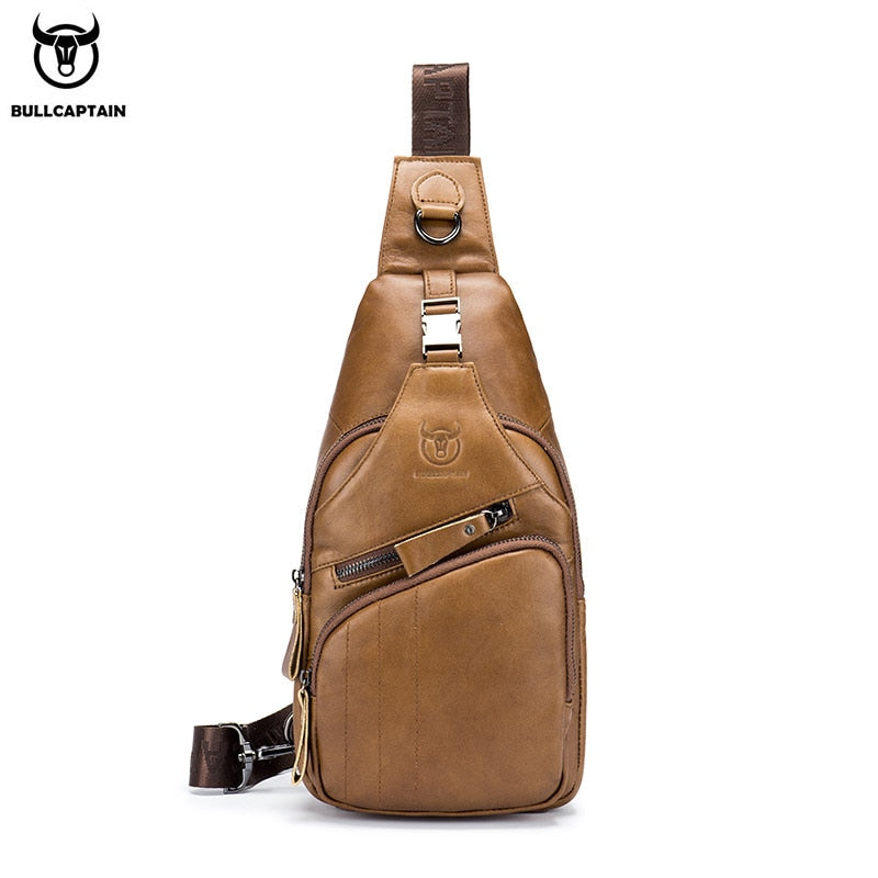 BULLCAPTAIN Leather Chest Bag Men's Casual Messenger Bag Fashion Men's Chest Bag Large Capacity Business Chest Bags