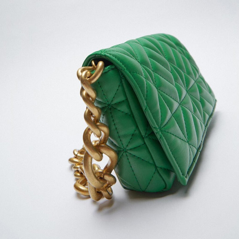 Soft Pu Leather Chain Shoulder Bag Brand Design Casual Women Purses and Handbag Green Clutch Tote Bags for Women High Quality