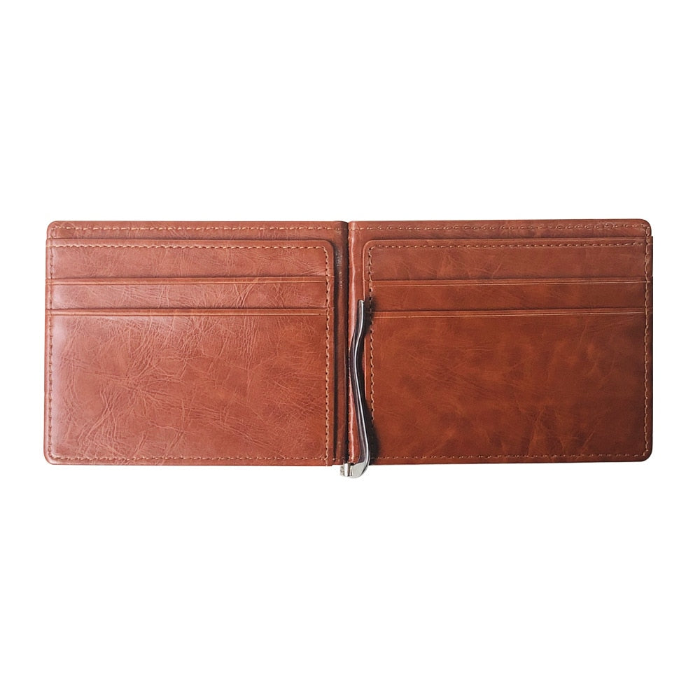 New arrival Slim Men's Leather Money Clip Wallet With Coin Pocket Bank Card Slots A Metal Clamp Cash Holder Purse For Man