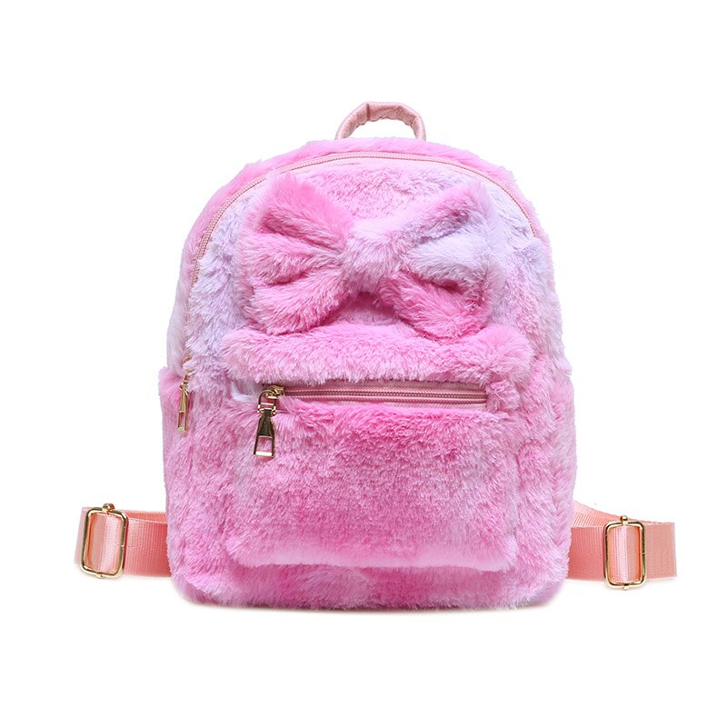 Bow Soft Fluffy Bags Plush Women Backpacks Furry Bags For Women Faux Fur Shoulders Bag Cute New Winter Bags Mini Backpack Kids