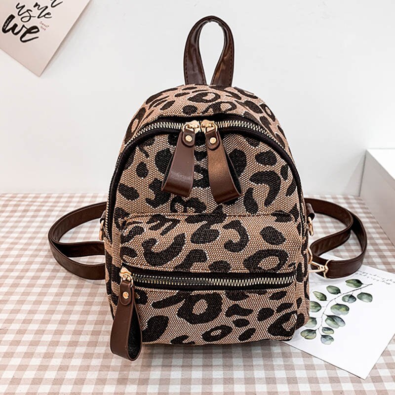 Mini Backpack Canvas Women Backpacks Winter Shoulder Crossbody Bag Leopard print New School Bag Fashion Girls School Backapck
