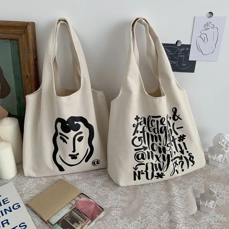 New Fashion Canvas Women Handbag Large Capacity Shoulder Bag Casual Printing Student Bag Shopping Tote Bag Shoulder Bag