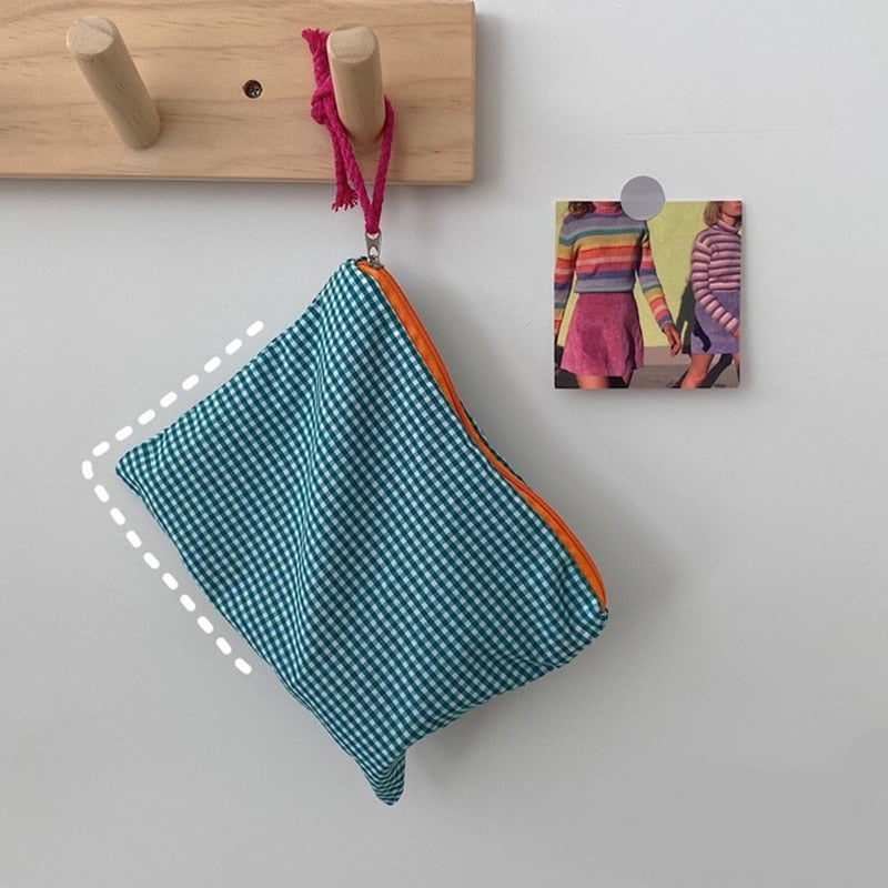 Women Plaid Makeup Bag Fashion Cotton Zipper Pouch Multipurpose for Women Travel Bath Cosmetic Bags Organizer Toiletry Wash Bag