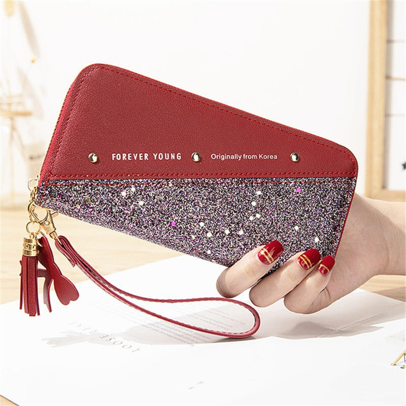 Fashion Women's Pu Leather Long Wallets Sequins Patchwork Glitter Wallet Coin Purse Female Wallets Girls Gifts Wholesale