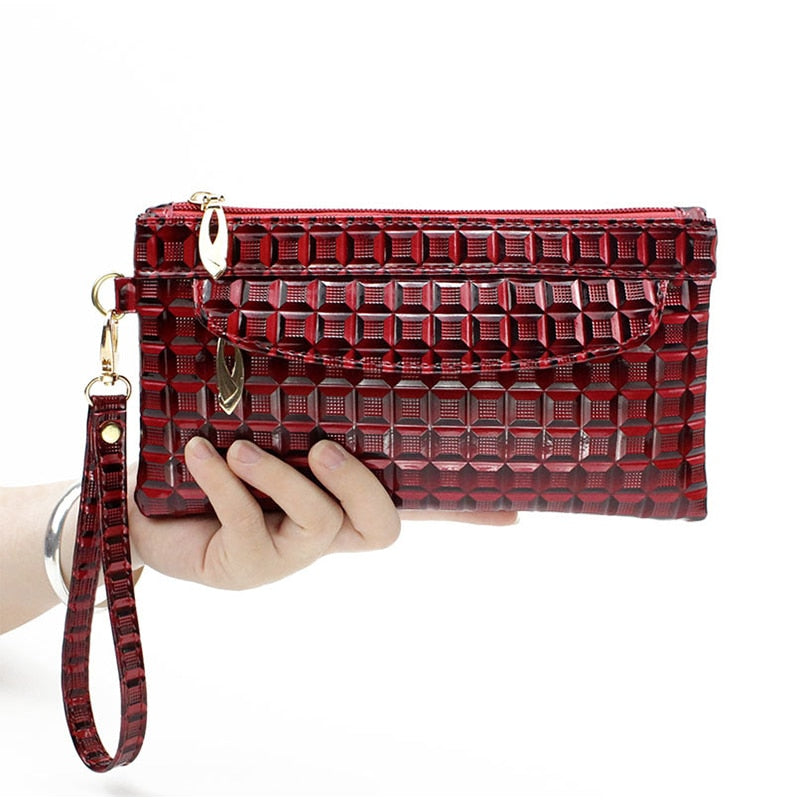 Red Black Leather Clutch Purse Women's Wallets Fallow Long Ladies Double Zipper Wallet Clutch Bag Party Design Crocodile Purses