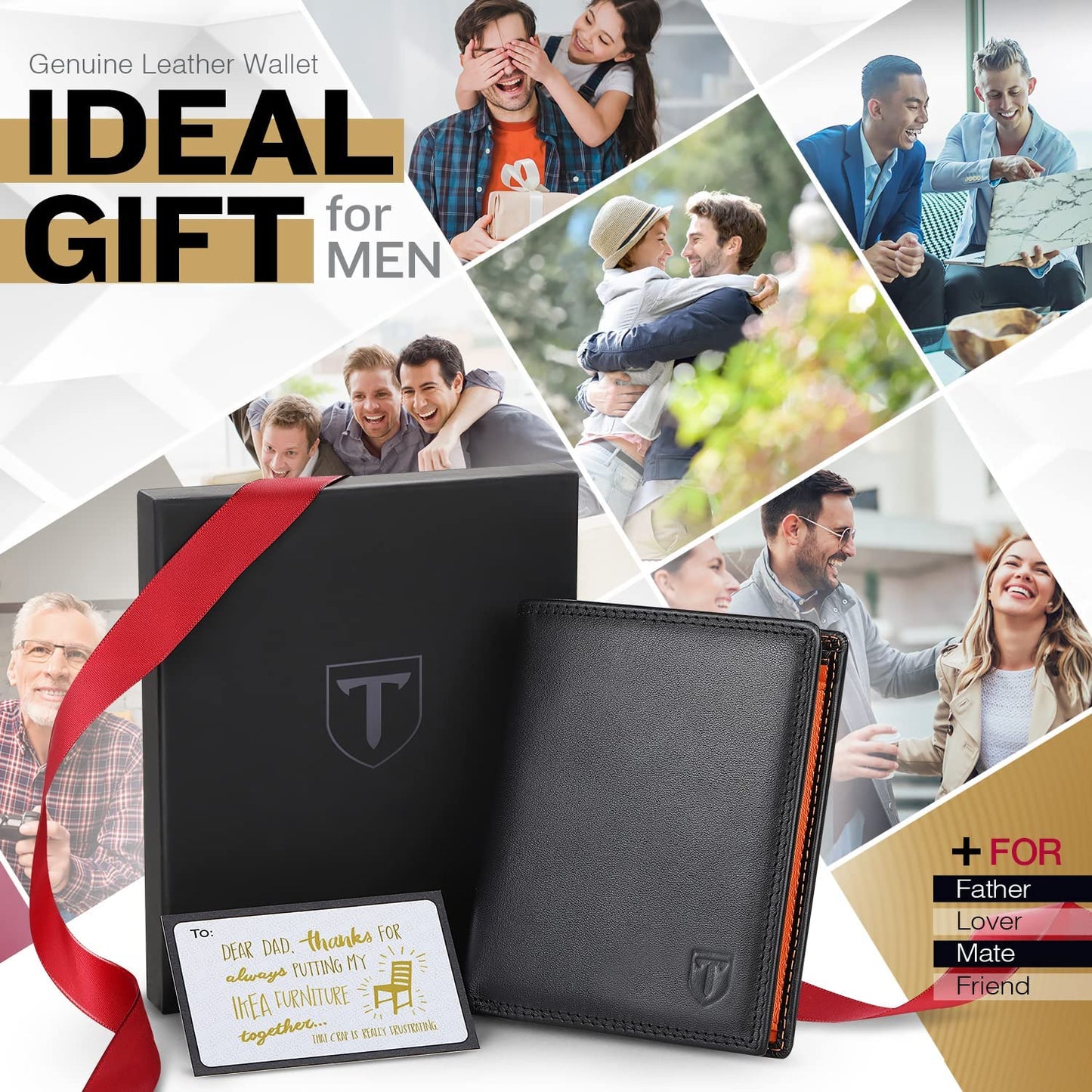 TEEHON Wallets Mens RFID Blocking Genuine Leather with 12 Credit Card Holders Coin Pocket 2 Banknote Compartments ID Window