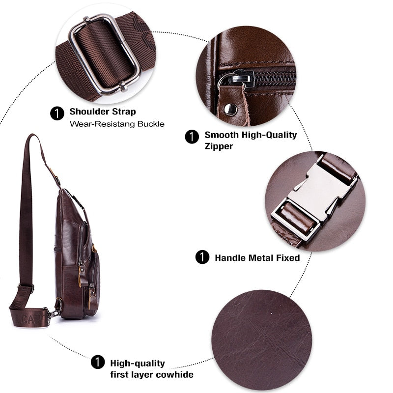 BULLCAPTAIN Leather Chest Bag Men's Casual Messenger Bag Fashion Men's Chest Bag Large Capacity Business Chest Bags