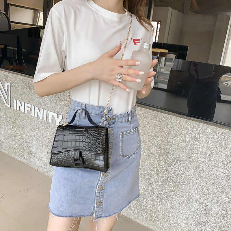 Hot Sale New Women Bags Fashion Crocodile Pattern Shoulder Bag PU Solid Color Small Square Bag Mobile Phone Coin Purse