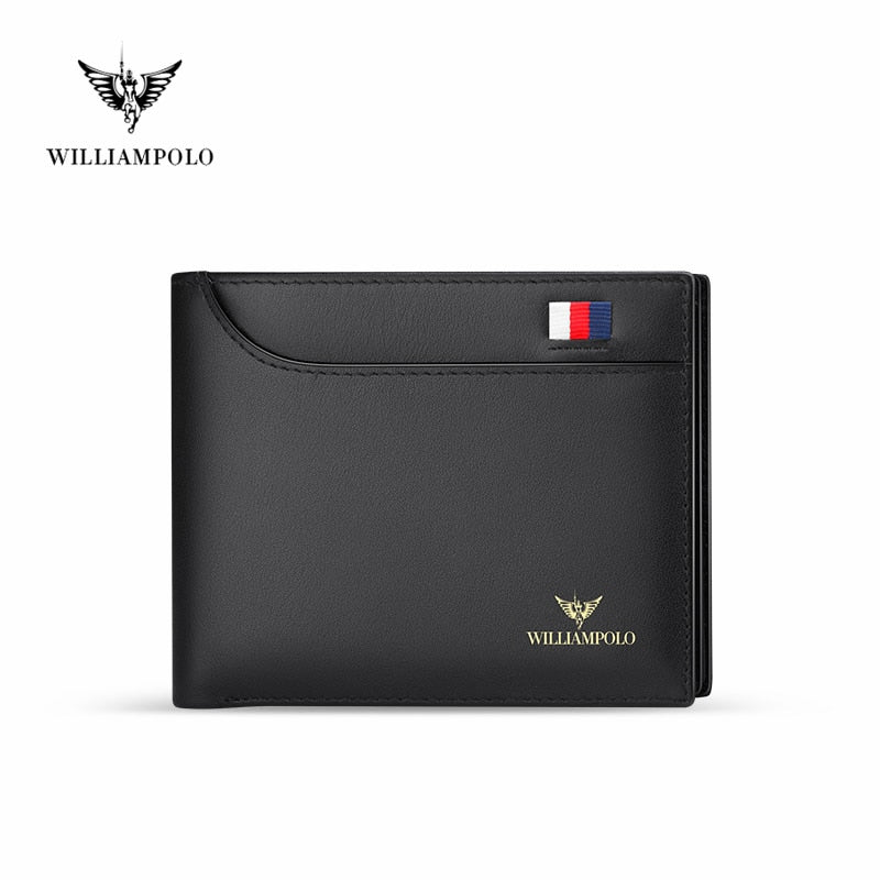 WILLIAMPOLO Luxury Brand Men‘s Wallet Casual Fashion Short Genuine Leather Wallet Card Holder Purse Slim Male Wallet