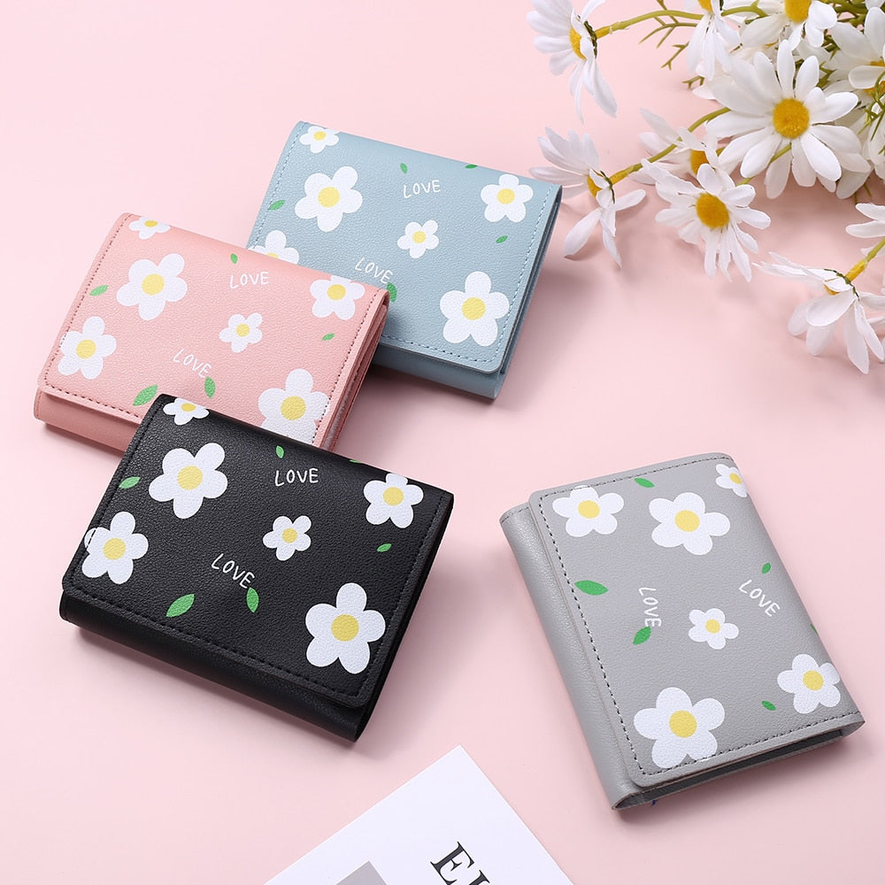 1PC Women Cute Flower Wallet Small Hasp Girl Wallet Brand Designed PU Leather Women Coin Purse Female Card Holder Wallet