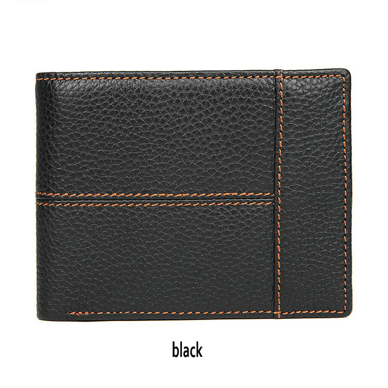 GENODERN Patchwork Style Cow Leather Male Purse Short Wallet for Men Genuine Leather Wallets Brown Male Purses Men Wallets