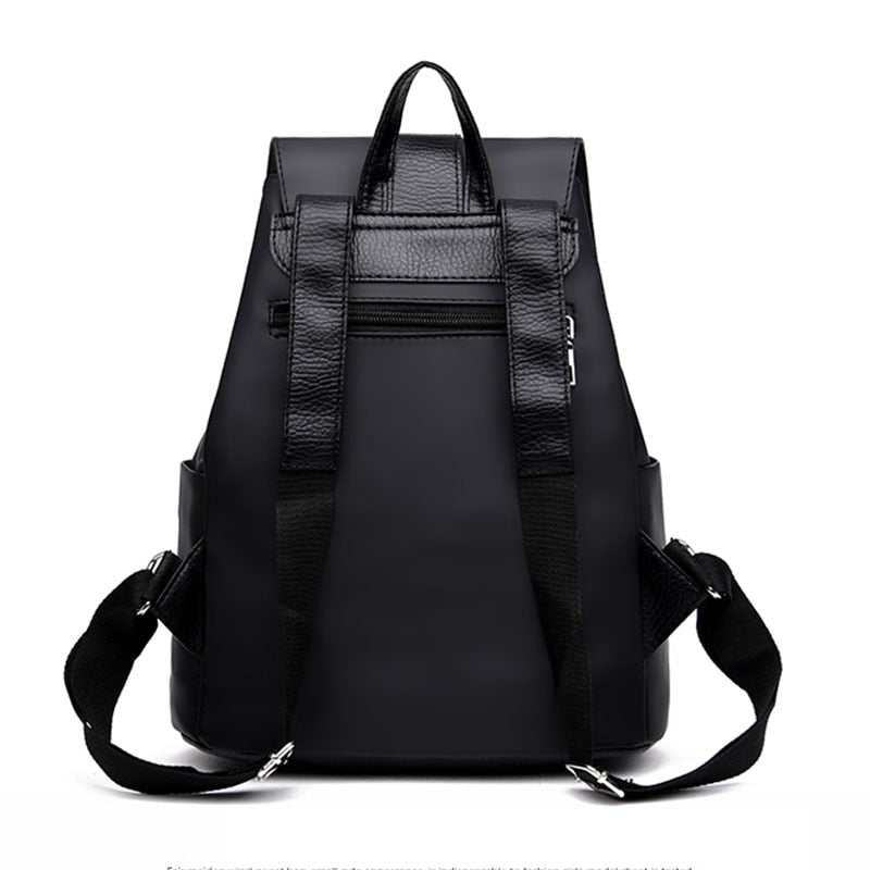 Simple Trending Solid Color Nylon Women's Backpacks Casual Large Capacity Design Black School Bags for Teenager