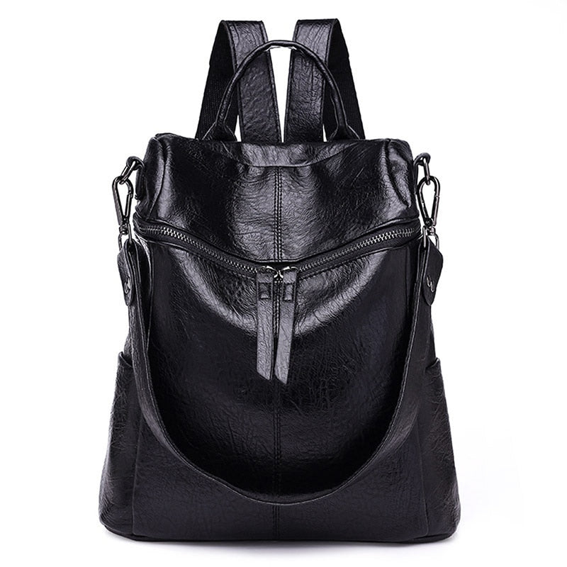 Korean Backpack Women The Wild Fashion Shoulder Travel Backack School Bag Waterproof Leisure Travel PU Leather Backpacks Black