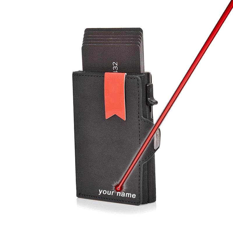 Vintage Crazy Horse Leather Slim Wallets Luxury RFID Protection Mini Metal Wallet Zipper Coin Pocket for Men and Women