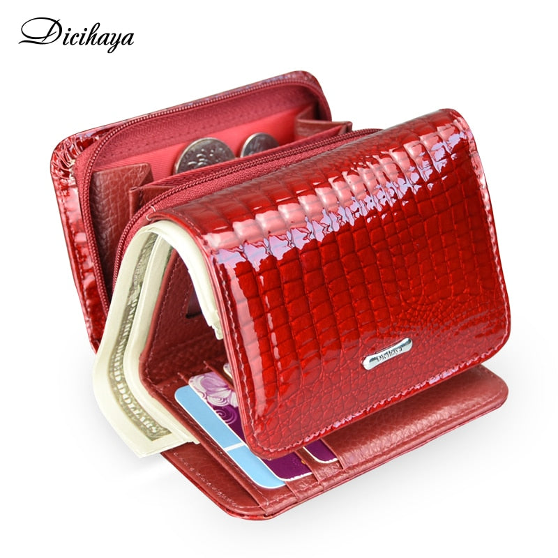 DICIHAYA Short Wallet Women Coin Wallets Red Coin Purse Genuine Leather Lady Zipper Design With Coin Purse Pockets Small Wallet