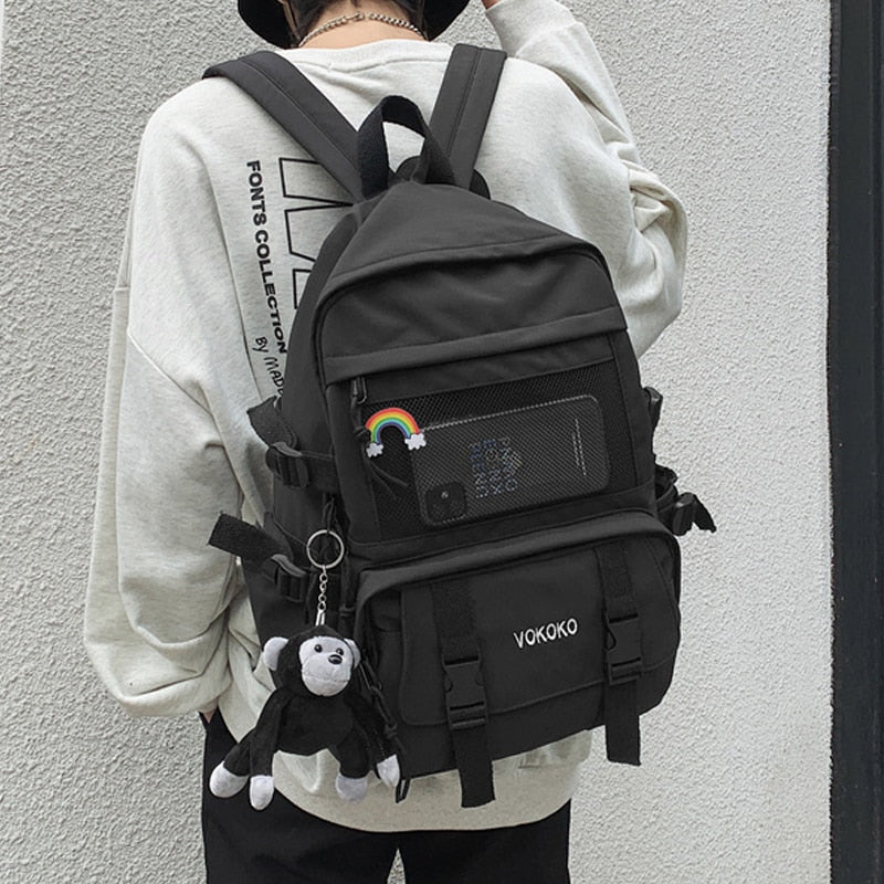 EnoPella Fashion Waterproof Nylon Women Backpack For Girls Travel High Capacity Student BookBag Men Black Laptop Bag