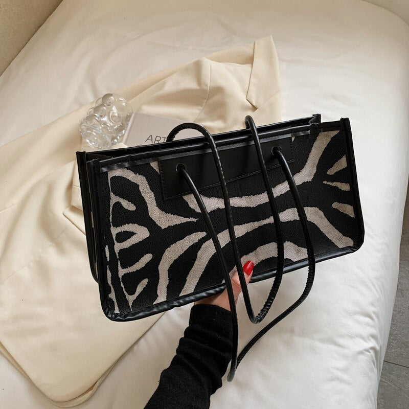 Zebra Striped Shoulder Bags Women Vintage Chic PU Leather Korean Style Ladies All-match Daily Bolsa Large Capacity High Quality