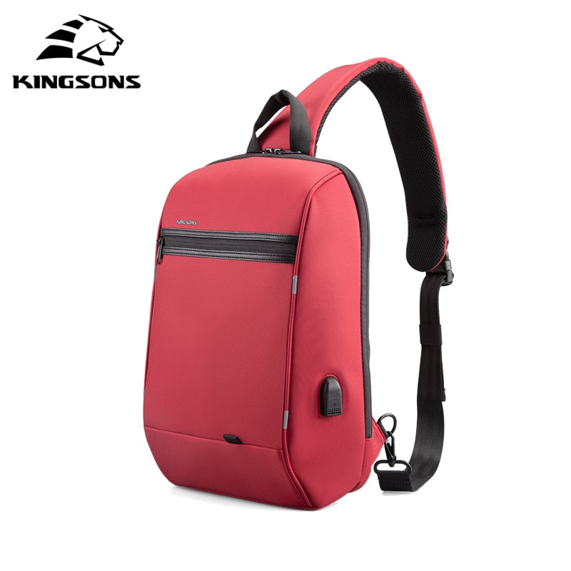 Kingsons 13'' Chest Bag Black Single Shoulder Bags With USB Charging Waterproof Nylon Crossbody Bags Messenger Bags Hot-selling