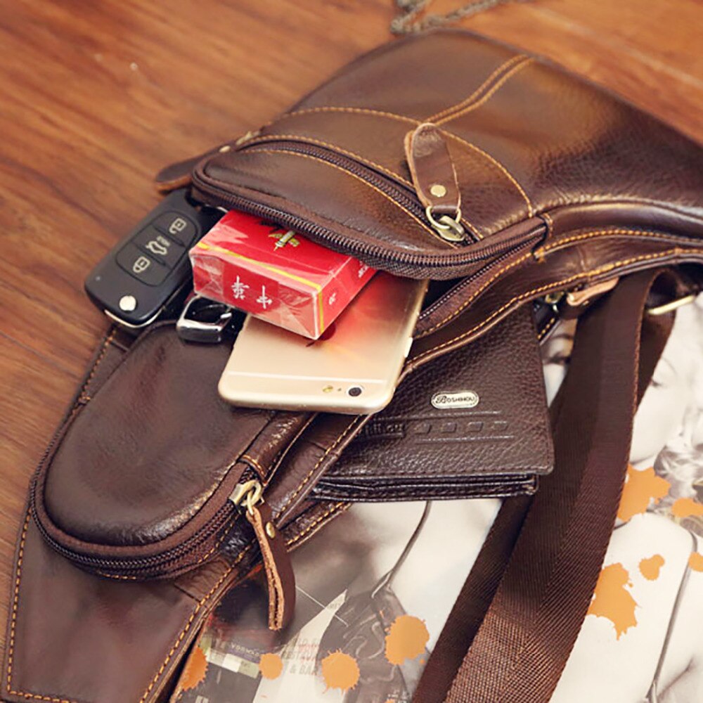 New Men Genuine Leather Cowhide Vintage Sling Single Chest Back Day Pack Travel Famous Casual Cross Body Messenger Shoulder Bag