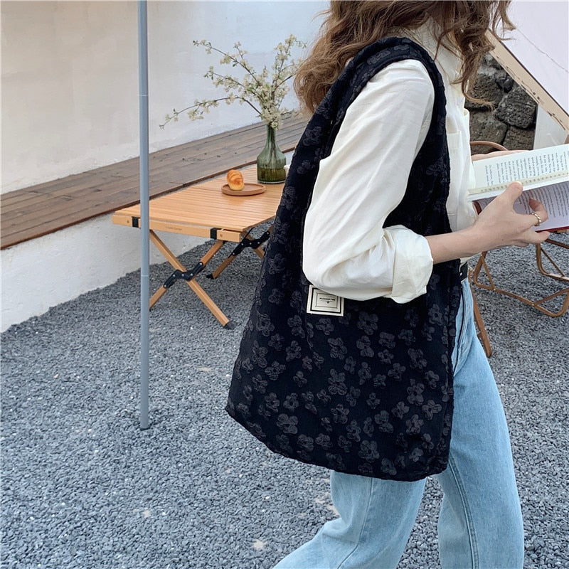 Youda Retro Literature Embroidery Embroidered Shoulder Handbag Student Class Large-capacity Casual Ladies Shopping Bag Open