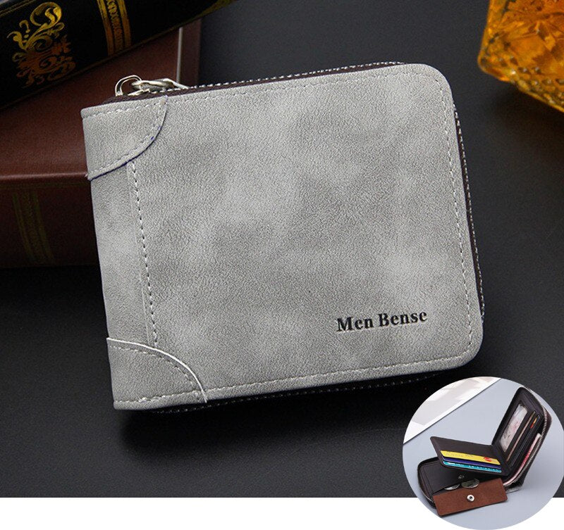 Men's wallet made of leather Wax oil skin purse for men Coin Purse Short Male Card Holder Wallets Zipper Around Money Bag