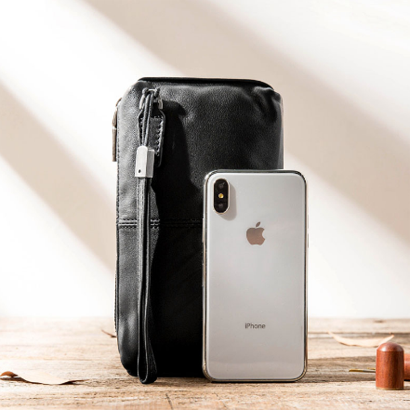 AETOO Men's handbags, men's leather soft leather casual handbags, long zip-up wallets, leather mobile phone bags