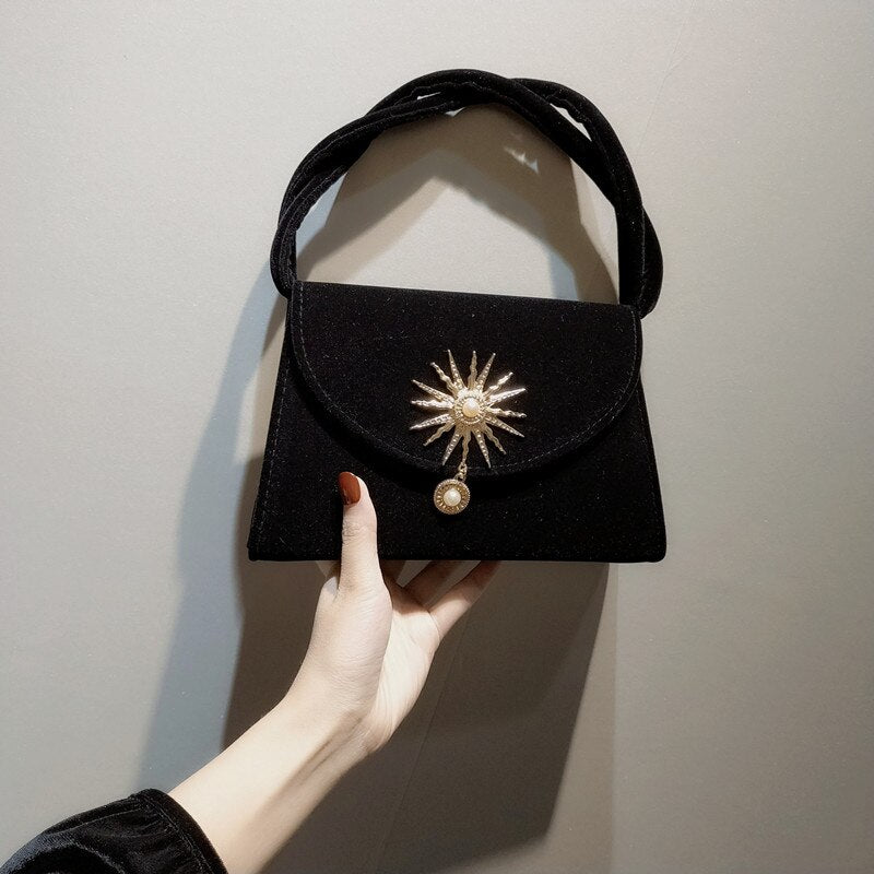 Velvet Portable Retro Small Square Bag Handbag Cross Bag Small Bag Shoulder Bag With Bag Banquet Women's Bag Purse