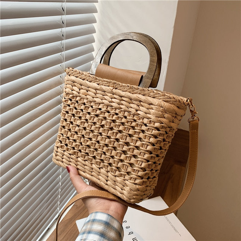 Women's Bag Trend Handbags Korean Straw Solid Color Beach Summer Vacation Fashion Designer Female Shoulder Crossbody Bags