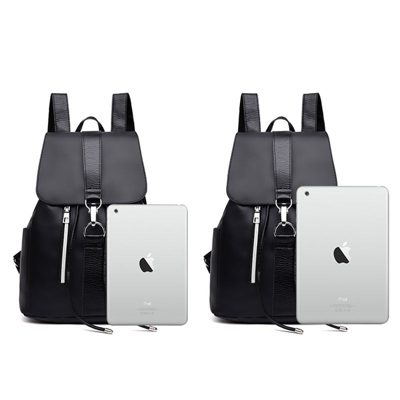 Simple Trending Solid Color Nylon Women's Backpacks Casual Large Capacity Design Black School Bags for Teenager