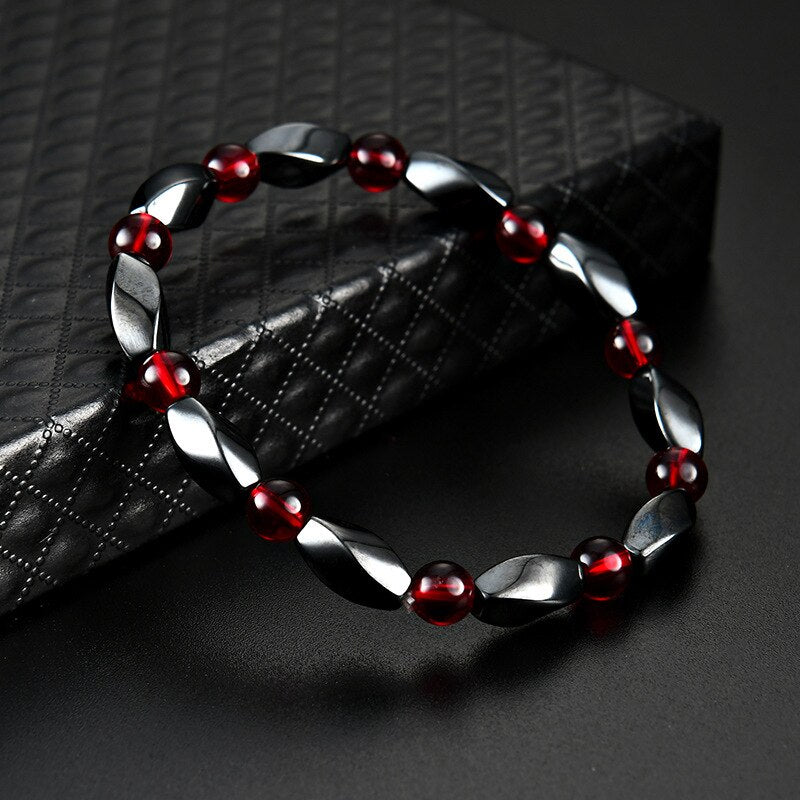 Fashion Red Agates Hematite Bracelets Men Positive Energy Hematite Charm Bracelets Women Natural Stone Lucky Bracelet Jewelry