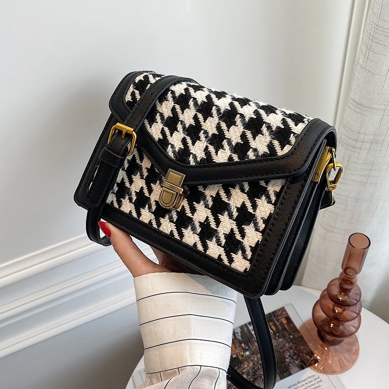 с доставкой Houndstooth Crossbody women's bag Winter Shoulder Handbags Female Luxury Trending goose foot Bag and Purses