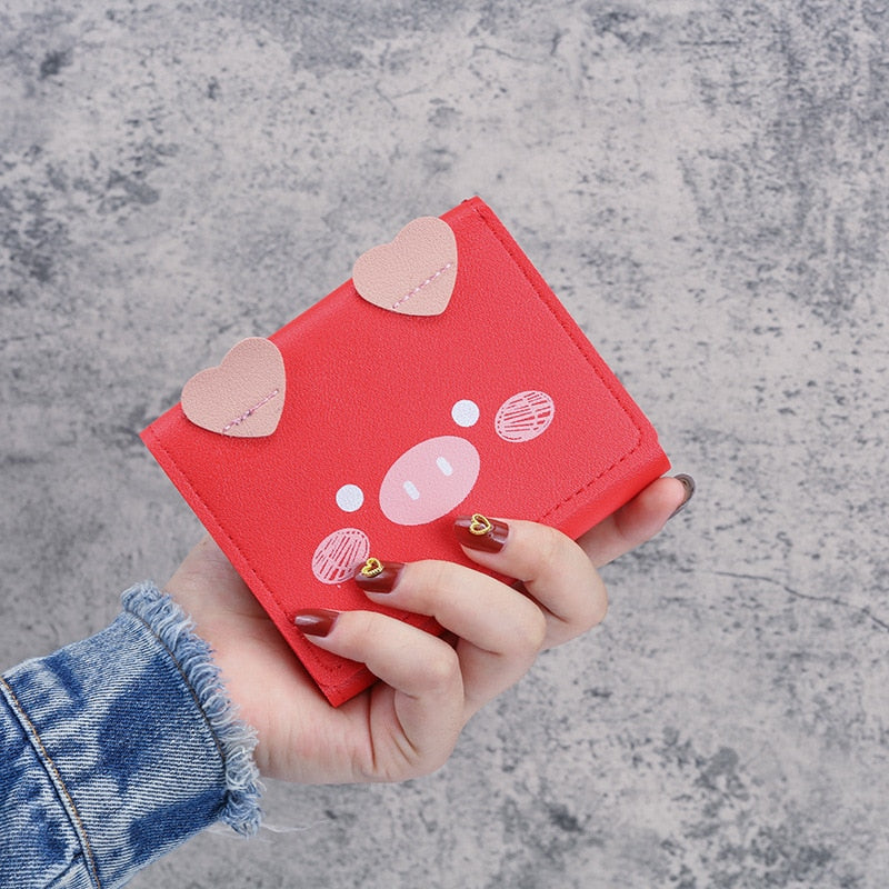 Short Wallets Student Cute Cartoom Purses Women Fashion Pattern Women's Mini Solid Color Tri-fold Student Wallet Card Holder