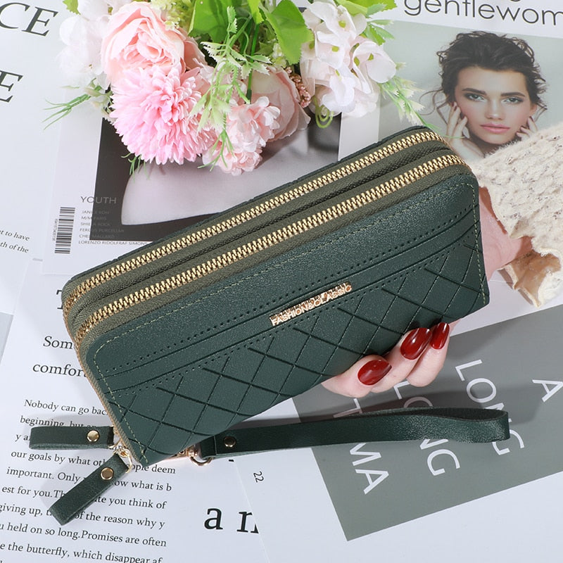 Women's wallet New Phone Purses Big Female Purse Leather Brand Retro Ladies Long Woman Wallets Card Clutch Double Zipper