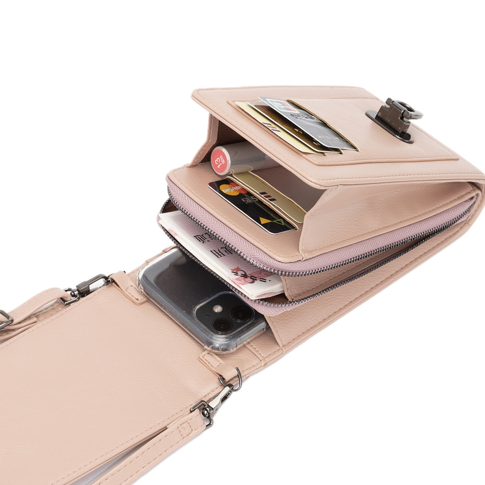 Women Soft Leather Rivet Wallets Cell Phone Purse Crossbody Shoulder Strap PU Handbag For Female Cheap Women Messenger Bag
