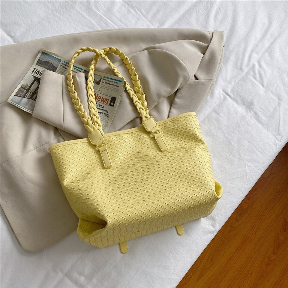 Knitting Shoulder Bags for Women Solid Black Totes Classic Elegant Package Luxurious Casual Handbags New Women Bags