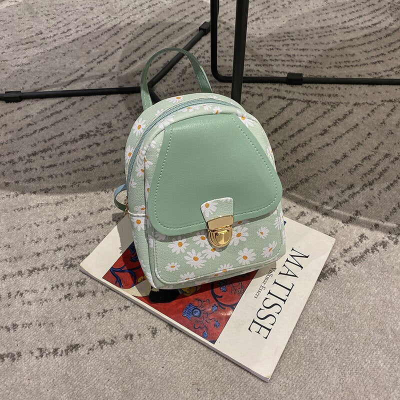 New Preppy Style Solid Women Kawaii Rucksack Simple Daisy Print Ladies Travel Bag Student School Backpacks Mini Backpack