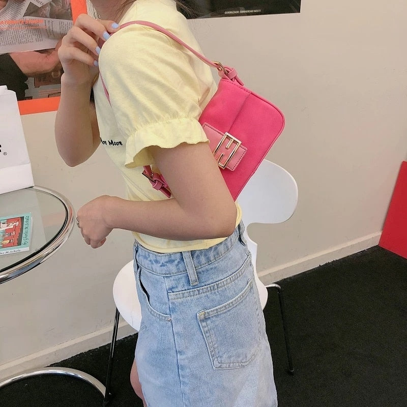 New Design Fashion Women Bag Dirty Pink Nubuck Mini Show Female Single Shoulder Axillary Bag Ins Hot Retro Lady Crossbody Bag
