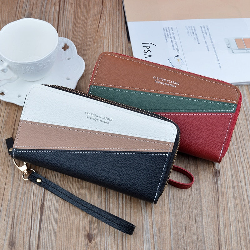 Women's Wallet Good Fashion Ladies Mobile Phone Long New Coin Card Money Color Matching Double Zipper in Hand Strap Features 580