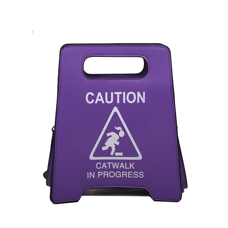 Young Girl Crossbody Bag Creative Caution Letters Sign Handbag Cute Fluorescence Color Shoulder Bags For Women Clutches