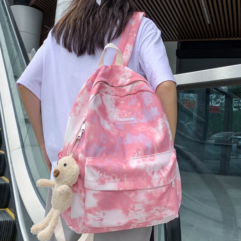 New Tie-dye Canvas Women Backpack Female Lovely Travel Bag Teenage Girls High Quality Schoolbag Lady's Knapsack Small Book Bag