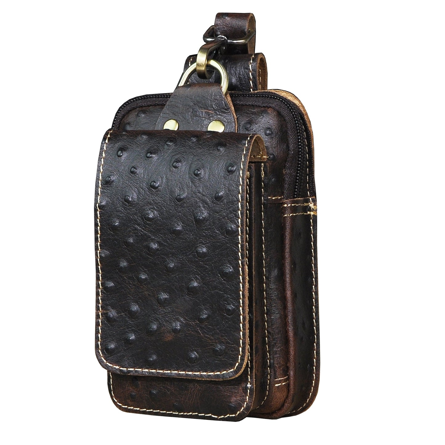 Real Leather men Casual Design Small Waist Bag Cowhide Fashion Hook Bum Bag Waist Belt Pack Cigarette Case 5.5" Phone Pouch 1609