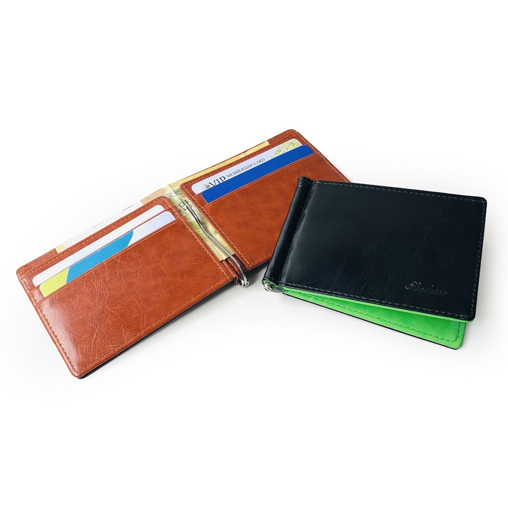 New arrival Slim Men's Leather Money Clip Wallet With Coin Pocket Bank Card Slots A Metal Clamp Cash Holder Purse For Man