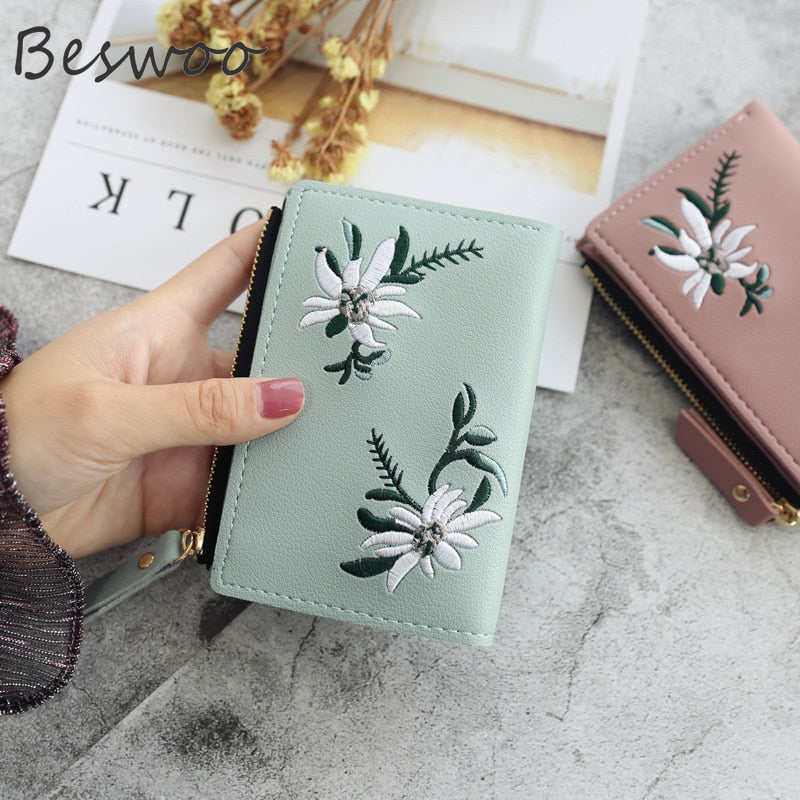 Women's Wallets New Print Flower Short Wallet For Woman Zipper Female Leather Card Holder Mini Coin Purses Ladies Wallet Purses