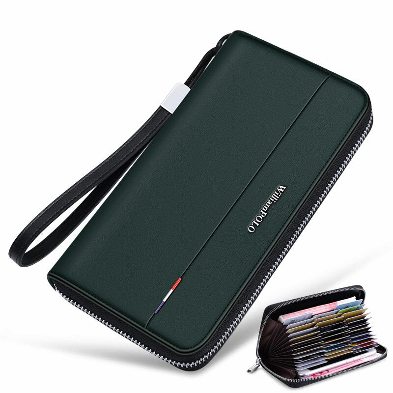 WilliamPOLO Male Genuine Leather Wallets Men Wallet Credit Business Card Holders Fashion Mobile Phone Bag zipper Purse Handbag