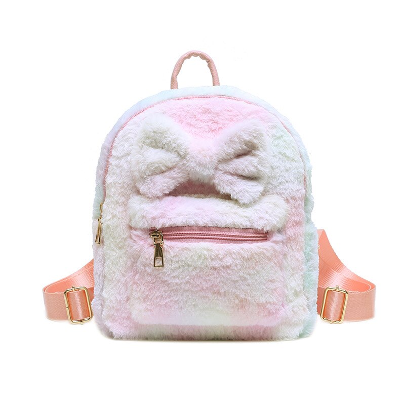 Bow Soft Fluffy Bags Plush Women Backpacks Furry Bags For Women Faux Fur Shoulders Bag Cute New Winter Bags Mini Backpack Kids