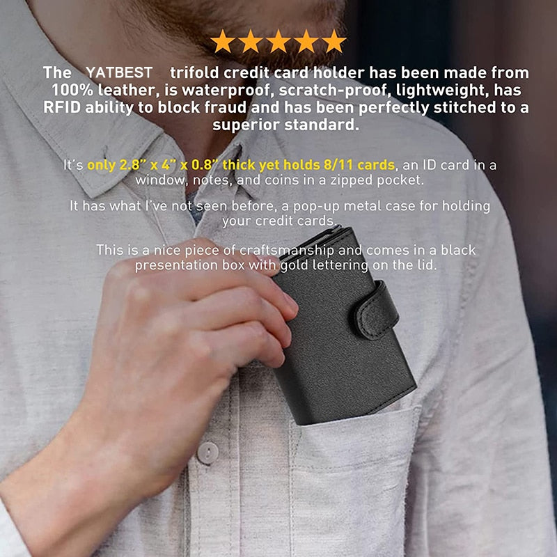 Card Holder Wallet Slim Minimalist Pop Up Leather Men Wallets RFID Blocking Metal Bank Card Case with Coins Pocket