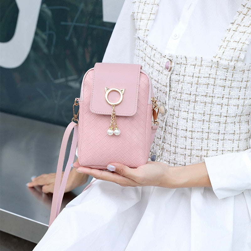 Spring Summer Mini Cross-body Mobile Phone Shoulder Bag Woven Pearl Tassel Cover-style Female Bag Shoulder Diagonal Bag