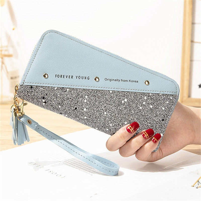 Fashion Women's Pu Leather Long Wallets Sequins Patchwork Glitter Wallet Coin Purse Female Wallets Girls Gifts Wholesale