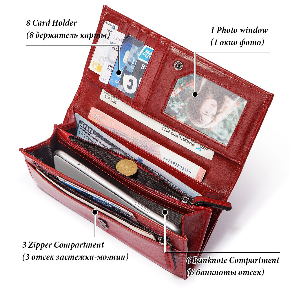 KAVIS Genuine Leather Women Long Purse Female Clutches Money Wallets Handbag Handy Passport walet for Cell Phone Card Holder